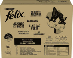 | Zart konisch | ausgewachsene Katze | Gelee | 100% vollständige und ausgewogene Rezeptur | mit Thunfisch, Kabeljau, Rindfleisch und Huhn | Frischebeutel | 80 x 85 g