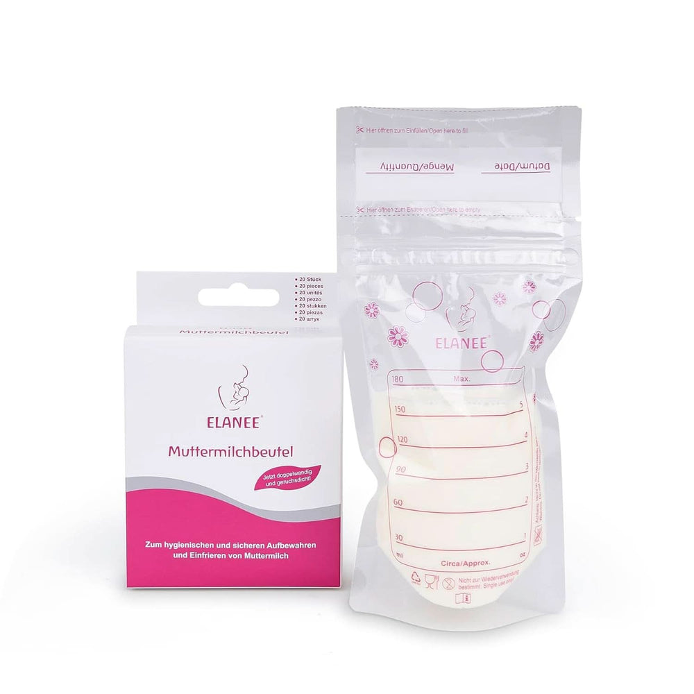 ELANEE Muttermilchbeutel, Aufbewahren & Einfrieren Von Muttermilch, Geschmackneutral Und Vorsterilisiert, Doppelter Sicherheitsverschluss, 20 Stück, Mit Standfuß (711-00) Żywność dla niemowląt i akcesoria do karmienia piersią Naty Shop