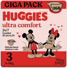 Pieluchy Huggies Ultra Comfort, rozmiar 3 (4-9 kg), wzór Disney, 168 sztuk