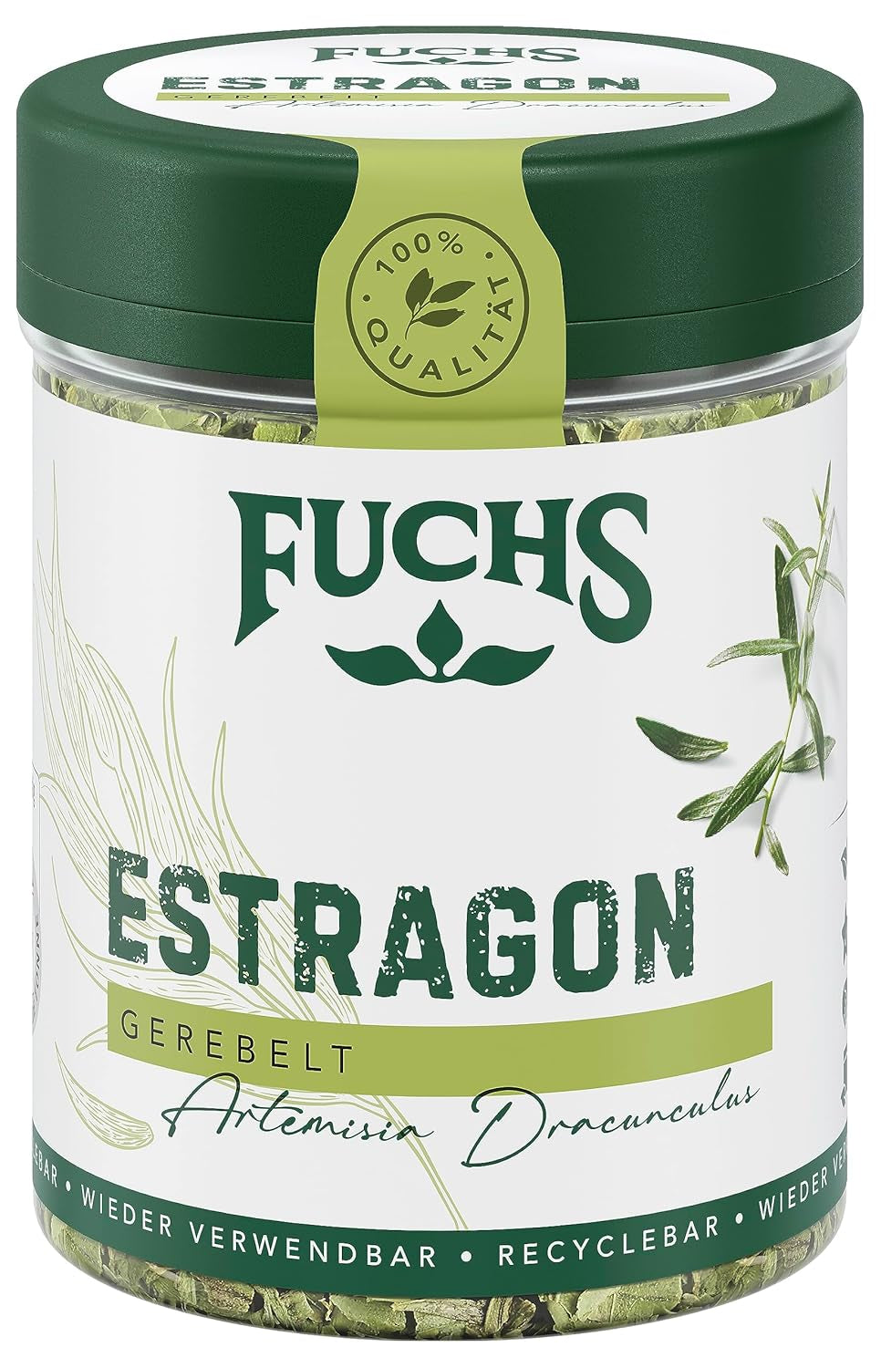 Fuchs Gewürze - Estragon gerebelt - französisches Kraut zur Verfeinerung von Saladen, Sauce Hollandaise oder Rührei - naturalne składniki - 10 g w wiederverwendbarer, recyclebarer Dawka