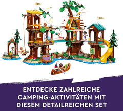 LEGO Friends Domek na drzewie na obozie przygód, zestaw dla dziewcząt i chłopców w wieku 8 lat z 5 figurkami i 5 zwierzętami, pomysł na prezent w postaci kreatywnych gier, zabawki sportowe, domek dla lalek 42631 Zestawy do budowania Kup w sklepie LEGO