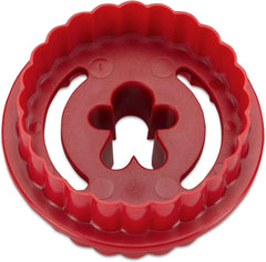 Formă de biscuiți Städter Linzer, omuleț de turtă dulce, ondulată, față-verso, plastic ABS, roșie, diametru: 5,5 cm, înălțime: 3 cm, 954145