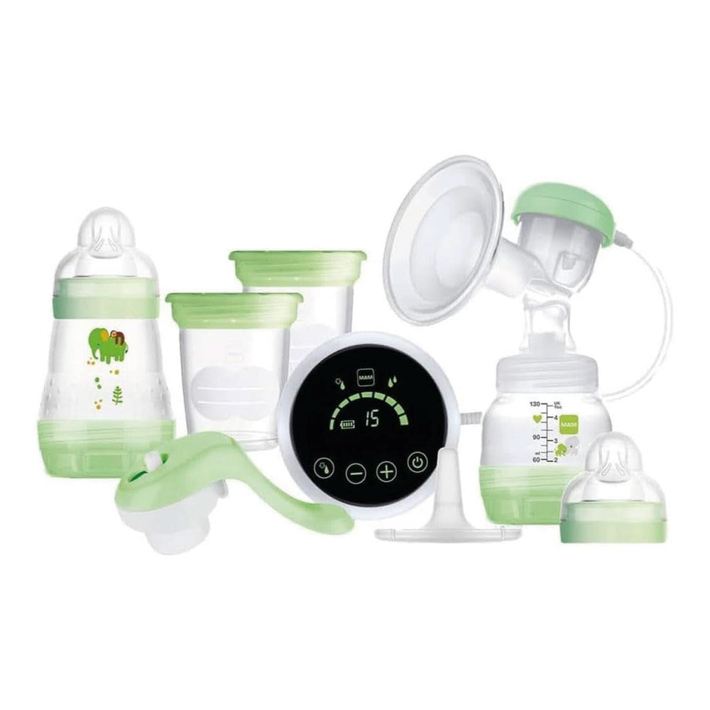 MAM Pompă de sân electrică și manuală 2 în 1, cu 9 niveluri de stimulare, conține 2 biberoane, pornire ușoară, verde Accesorii Hrana si Alaptare Bebe Naty Shop