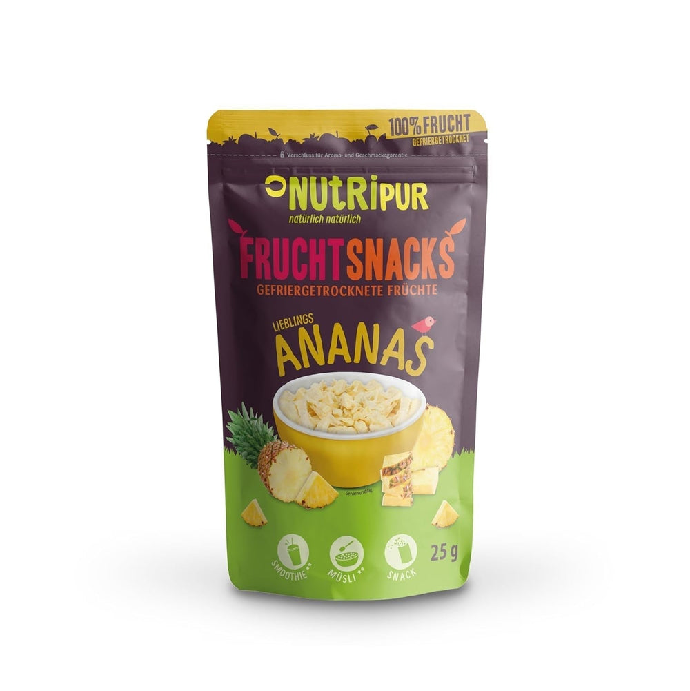 Ananas liofilizat BITS 100g bucăți mari pentru smoothie bowls, muesli, topping porridge - fructe liofilizate fără zahăr adăugat - ananas uscat - fructe de la NutriPur Produse deshidratate Naty Shop Titlu implicit