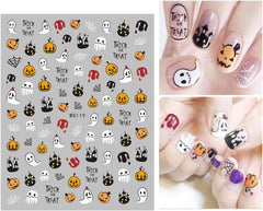 8 Blatt Nagelsticker Halloween Nagelaufkleber Selbstklebend Niedliches Kürbis-Schädel-Spinnennetz Niedlichen Kinder Geist Nail Art Sticker Dekoration Nageldesign Zubehör