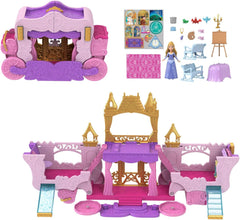 Mattel Disney Princess Transforming Playset Carriage to Castle With Little Aurora Doll, 3 nivele, 6 zone de joc, 4 figuri, mobilier și accesorii HWX17 Papusi Naty Shop Multicolor