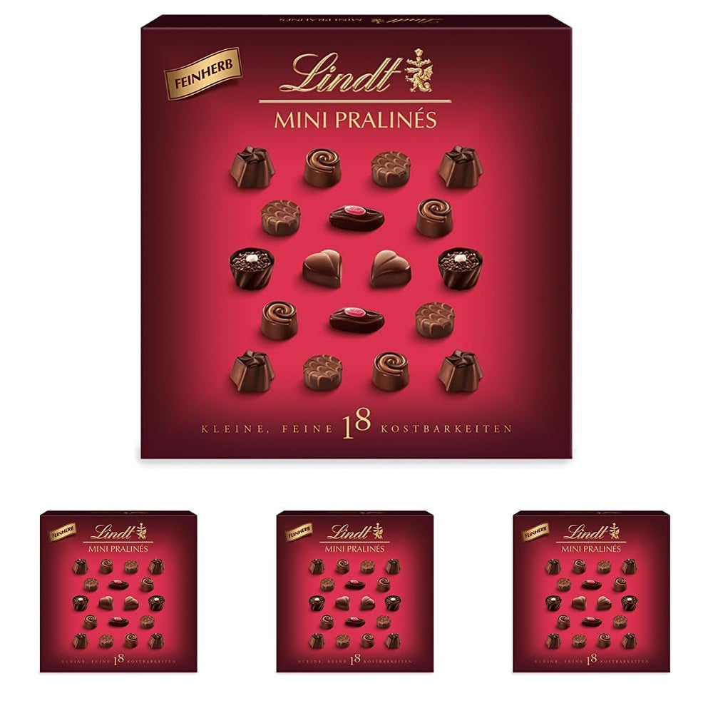 Ciocolată - Mini Praline de Ciocolată Neagră | 90 g | Cutie cu 18 praline, fiecare în 6 sortimente delicioase | Cadou de Ciocolată | Cadou de Ciocolată (Pachet de 4)