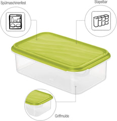 Rotho Rondo borcan pentru păstrarea alimentelor 1.5l cu capac, plastic (PP) fără BPA, transparent/verde, 1.5l (24.0 x 16.0 x 7.5 cm) Cutii depozitare alimente Naty Shop
