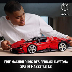 Zestaw LEGO Technic Ferrari Daytona SP3 w skali 1:8, czerwony supersamochód sportowy, rozszerzony model samochodu przedmiot kolekcjonerski, najlepsza koncepcja samochodu 42143 Zestawy do budowania Kup w sklepie LEGO