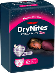 Pieluszki nocne Huggies Drynites dla dziewczynki od 13 do około 17 lat (48-60 kg), 27 sztuk (3X9), pakiet miesięczny Matka i Dziecko Naty Shop