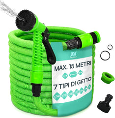 Furtun de grădină extensibil de 15 m cu 7 funcții pentru curățare impermeabilă