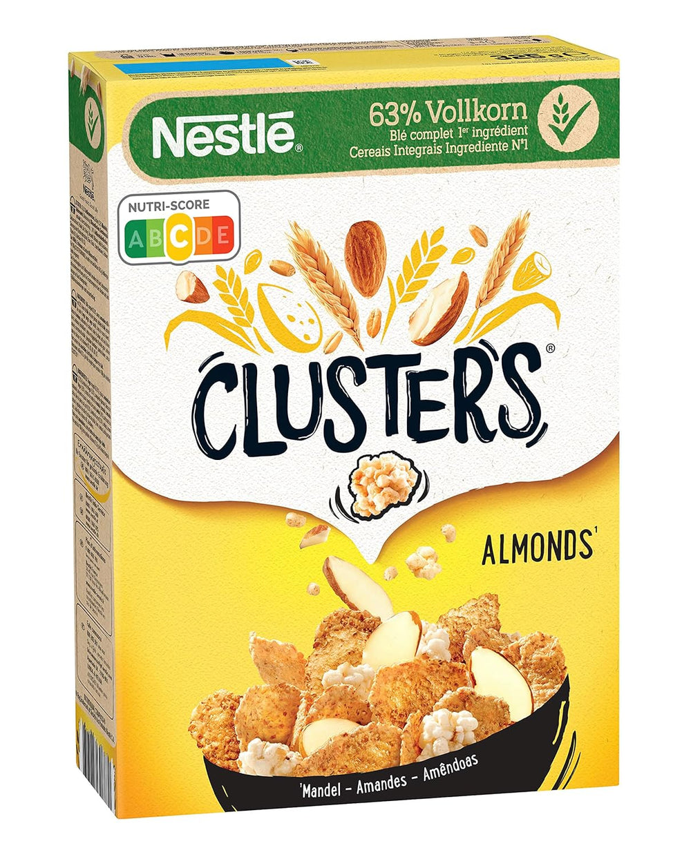 Nestlé Clusters Almond, pyszne płatki śniadaniowe z chrupiącymi płatkami migdałów, 1 opakowanie (1 x 325g)