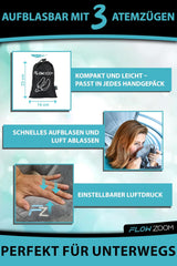 Perna de gât FLOWZOOM AIR gonflabilă cu glugă - pernă de gât pentru avion - pernă de călătorie - pernă de gât gonflabilă rapid pentru călătorie - pernă de avion - pernă de călătorie - pernă de gât pentru adulți (gri) Perne ortopedice cervicale Naty Shop