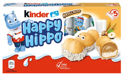 Kinder Happy Hippo Hazelnut - Specjalne chrupiące wafle z mlekiem i kremem z orzechów laskowych - Słodycze karnawałowe i Mardi Gras - 1 opakowanie zawierające 5 pojedynczych batonów po 20,7 g każdy