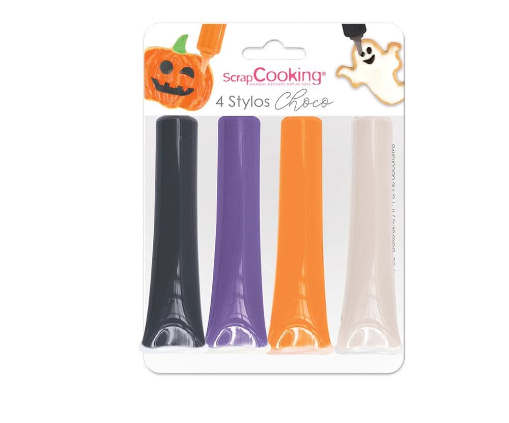 Scrapcooking - Zestaw 4 pisaków czekoladowych Halloween - czarny, pomarańczowy, fioletowy i biały, pisz i rysuj na deserach, ciastach i ciastkach Naty Shop