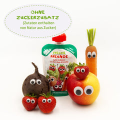 FRECHE FREUNDE Organiczne wyciskane torebki owocowe z jabłkami, truskawkami, burakami i marchewką, puree owocowo-warzywne w wyciskanej torbie dla dzieci od 6. miesiąca życia, wegańskie, opakowanie 6 szt. (6 x 100 g)