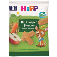 HiPP Bio Knusper Stangen Apple Karotte (7 x 30 g), Babysnack ab 8. Monat, Süße nur aus Früchten und Gemüse, glutenfrei, w najlepszej jakości biologicznej