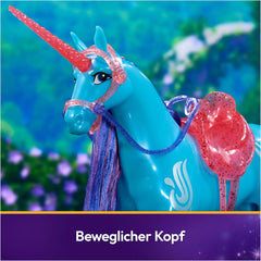 Academia Unicornilor Unicorn River - 28 cm înălțime, unicorn original de Isabel din serialul Netflix, cu coamă și coadă reale, frâu și șa detașabile și perie, pentru copii cu vârsta de 4 ani și peste