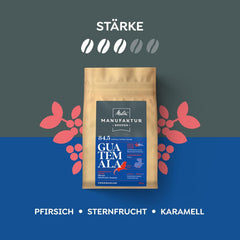 Melitta Manufaktur-Kaffee Guatemala Honey, Spezialitäten, 250g, Ganze Bohnen, Ungemahlen, Single-Origin, Sanfte Trommelröstung, Geröstet in Deutschland, Stärke 3
