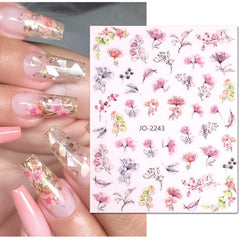 JMEOWIO Nagelsticker Frühling Blume 12 Blatt Nail Art Sticker Selbstklebend Nagelaufkleber Blätter Dekoration Nageldesign Zubehör