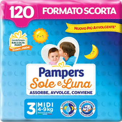 Pieluszki Pampers Sun i Moon Midi, rozmiar 3 (4-9 kg), 120 pieluszek