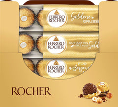 Ferrero Rocher - Chrupiące i kremowe praliny specjalne z orzechów laskowych - Prezent na Walentynki dla niego i dla niej - 16 opakowań po 4 pojedyncze praliny
