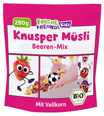 FRECHE FREUNDE Organiczne musli śniadaniowe Edda's Berry Crunchy Musli Mix dla dzieci w wieku szkolnym z liofilizowanymi truskawkami Wegańskie 6 opakowań (6 x 280g)