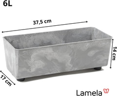 Jardinieră dreptunghiulară LAMELA cu picioare elegante – Ghiveci gri cu aspect de beton, fabricat din plastic robust, 37x17 cm, 6L – Rezistent la intemperii și ușor de curățat – Pentru interior și exterior