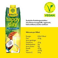 Rauch Happy Day Kokosowo-Ananas | Wycieczka na Karaiby | Sok owocowy ananasowy i woda kokosowa | 6 x 1 litr, Tetra Prisma Napoje bezalkoholowe Naty Shop