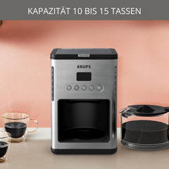 Espressor de cafea cu filtru Krups KM442D Premium | 10-15 cești | 1000 wați | programabil | funcție de menținere la cald | oțel inoxidabil | negru