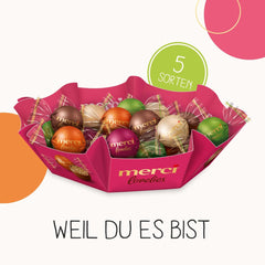 merci lovelies Classic – 1 x 185 g – Pudełko pralin z 5 nadziewanymi specjałami czekoladowymi – Kulki czekoladowe do dzielenia się i dawania w prezencie