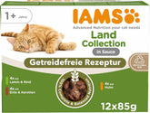 IAMS Delights Land Collection Hrană umedă pentru pisici fără cereale - Pachet multiplu cu varietăți de carne în sos, hrană umedă fără cereale pentru pisici de la 1 an, 12 x 85 g