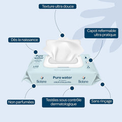 Chusteczki czyszczące dla niemowląt BIOLANE Czysta woda - Do skóry wrażliwej - Od urodzenia Chusteczki nawilżane dla niemowląt Naty Shop