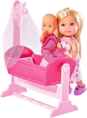Simba 105736242 - Leagăn pentru păpușă Evi Love, 2 asortate, Evi ca bonă, cu leagăn și bebeluș, păpușă la modă, 12 cm, pentru copii cu vârsta de 3 ani și peste