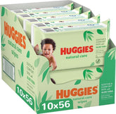 Huggies® Natural Care Baby Wipes, 10 x 56 Șervețele, fabricate din fibre de îngrijire a pielii pentru o piele sănătoasă, îmbogățite cu Aloe Vera Servetele Umede Bebelusi Naty Shop