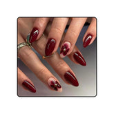 24 Flori Burgundy cu Armură de Diamant, Unghii Presabile, Unghii Artificiale pentru Lipire, Set Vârfuri de Unghii