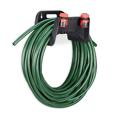 Suport furtun Relaxdays, suport furtun montat pe perete din plastic, dispozitiv de agățare pentru furtun de grădină, înălțime 14 x 24 x 16 cm, negru