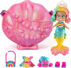 Syreny Coral Meerjungfrauen-Puppe mit 1 Muscheltasche, 1 Meerjungfrauenschwanz, 1 Haustier, Kleidung, Accessoires und Schuhe