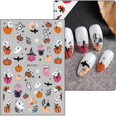 JMEOWIO Nagelsticker Halloween 8 Blatt Nail Art Sticker Selbstklebend Nagelaufkleber Totenkopf Horror Geist Hexe Spinnennetz Fledermaus Kürbis Spukdekoration Nageldesign Zubehör