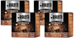 Caffè d'Italia, Schachtel mit 12 Kapseln, Haselnussgeschmack, kompatibel mit -Maschinen mit geschlossenem System, 100 prozent Aluminium (Packung mit 4)