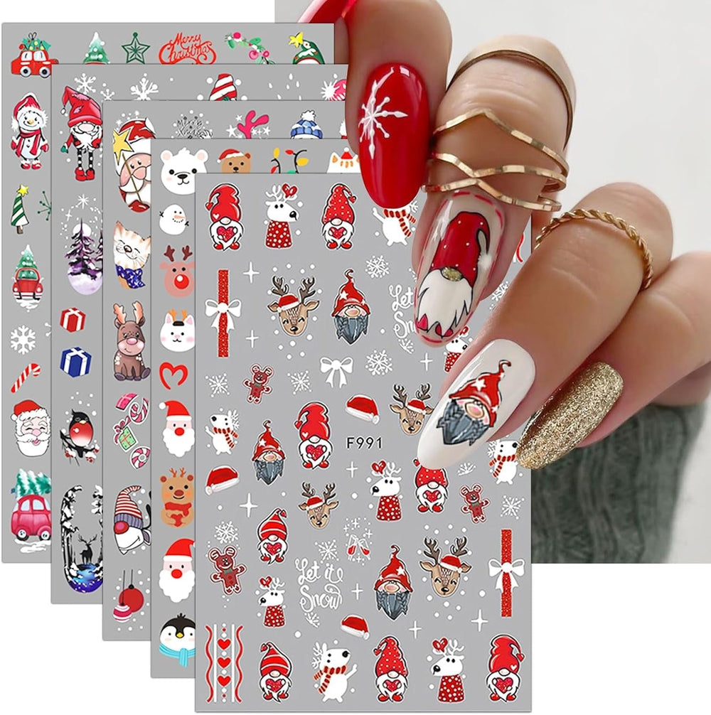 JMEOWIO Nagelsticker Weihnachten 10 Blatt Nail Art Sticker Selbstklebend Nagelaufkleber Schneeflocke Winter Urlaub Süß Dekoration Nageldesign Zubehör