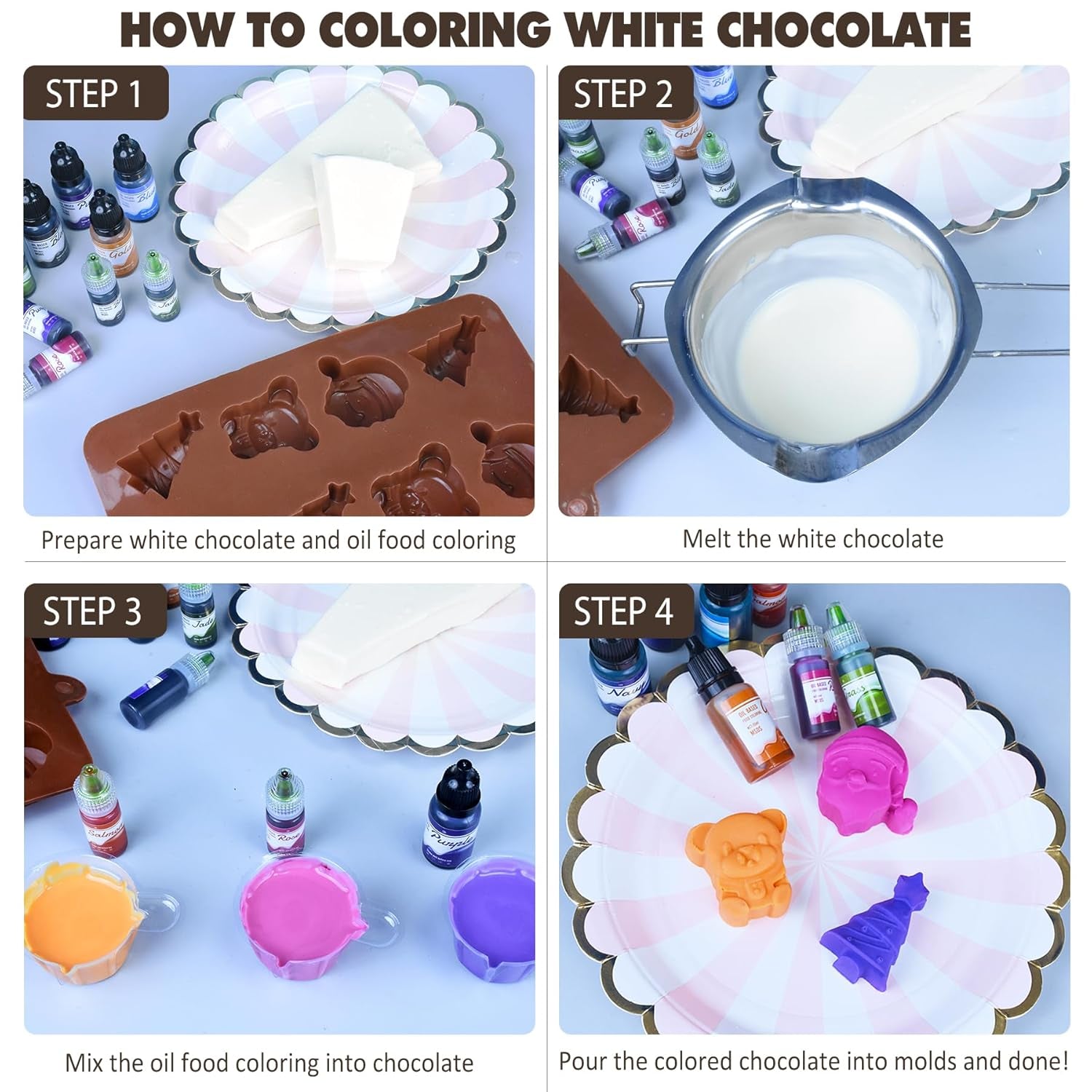 Colorant alimentar liposolubil pentru ciocolată - 12 culori coloranți alimentari pe bază de ulei pentru fondant, decorarea torturilor, copt - colorant alimentar lichid pentru unt de cacao, cremă de unt, prăjituri - 10 ml fiecare