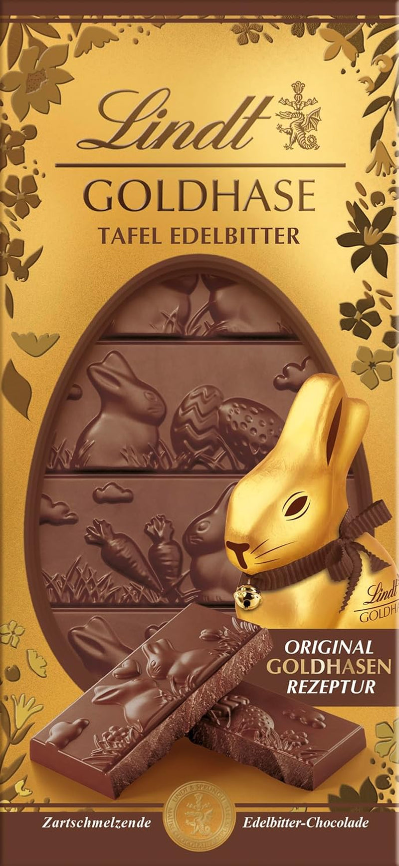 Lindt Gold Bunny Tabliczka czekolady, ciemna czekolada | 120 g 60% gorzkiej czekolady, przygotowanej według oryginalnej receptury Złotego Króliczka | Tabliczka czekolady | Czekoladowy prezent