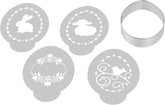 Dr Oetker Ei-Ausstecher inkl. 4 Deco-Schablonen aus der Series „Goldiges Ostern”, Keks- und Plätzchenform (Farbe: Silber, Weiß), Menge: 1 x 5er Set