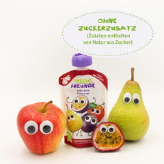FRECHE FREUNDE Bio Quetschie Apple, Birne & Maracuja, Fruchtmus mit Obst im Quetschbeutel für Babies od 6. miesiąca, wegańskie, opakowanie 6er (6 x 100g)