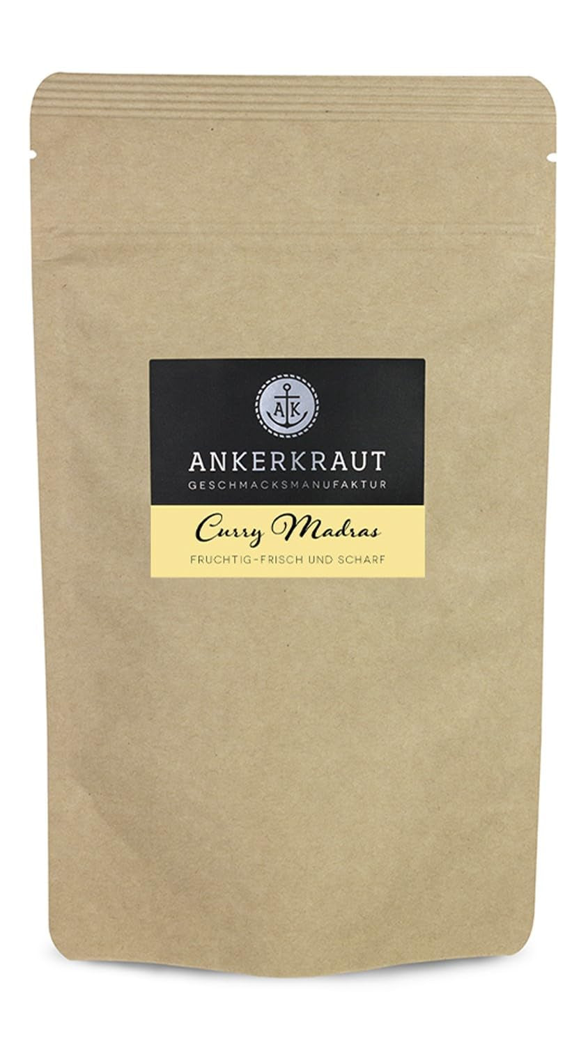 Ankerkraut Curry Madras, frisch-fruchtiges Curry-Pulver passend zu Fleisch, Fisch & Gemüse, mit Chili, leicht scharf, 130g w Aromadichten Beutel