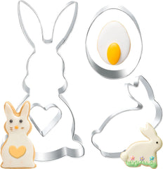 Formă mare de tăiat fursecuri de Paște 12,7/8 cm, formă de tăiat fursecuri cu iepuraș de Paște, inimă de ou de Paște cu iepure, formă de tăiat fursecuri de Paște din oțel inoxidabil, formă de copt din oțel inoxidabil pentru fursecuri pentru copii