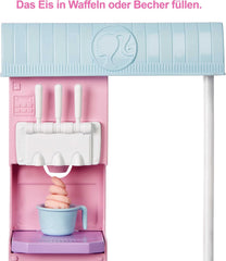 Seria Barbie You Can Be Anything, Salon de înghețată, 1x Păpușă Barbie cu păr blond, Mașină de înghețată, Barbie Play-Doh, Accesorii de copt, Cadou pentru copii, Jucărie pentru vârsta de 3 ani și peste, HCN46