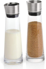 blomus -MACCHIATO- Set zahăr și frișcă din sticlă, capacitate 180 ml, capac din oțel inoxidabil, pentru ceai și cafea, manoperă de înaltă calitate, aspect exclusivist (Î / L / A: 17 x 5,4 x 5,4 cm, Transparent, 63510)