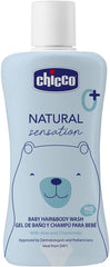 CHICCO NATURAL SENSATION - SET 2: 1 ȘAMPON ȘI BAIE - FĂRĂ USCARE 200 ML, 1 CREMĂ DE SCHIMBARE 4ÎN1 100 ML Copii - Baie si Skincare Naty Shop